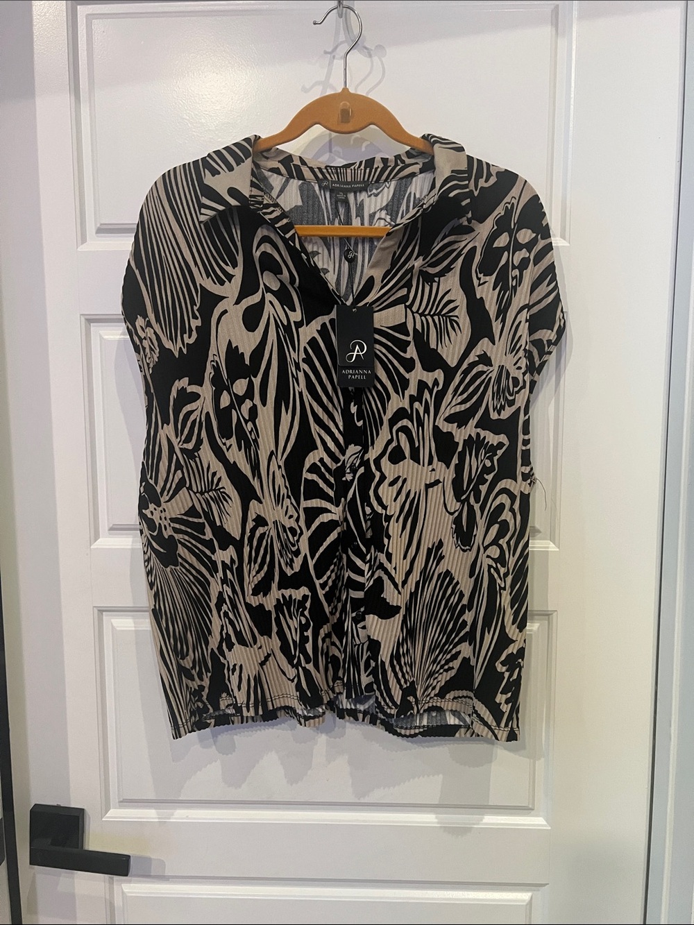 Adrianna Papell Black & Beige Abstract Floral Button-Front Blouse